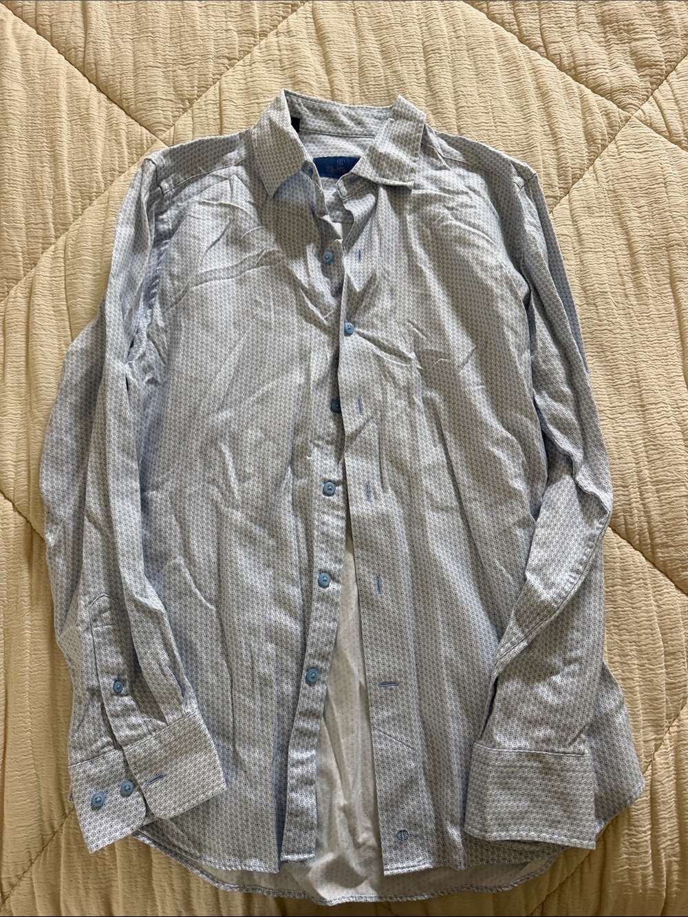 David Donahue Men's Light Blue Patterned Button-Down Shirt